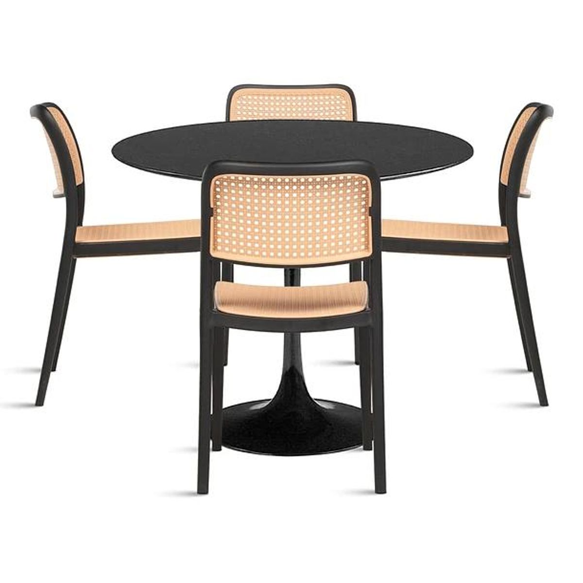 KLIK - Comedor Mesa Tulip Negra + 4 Sillas Comedor Enrejada Negra KLIK