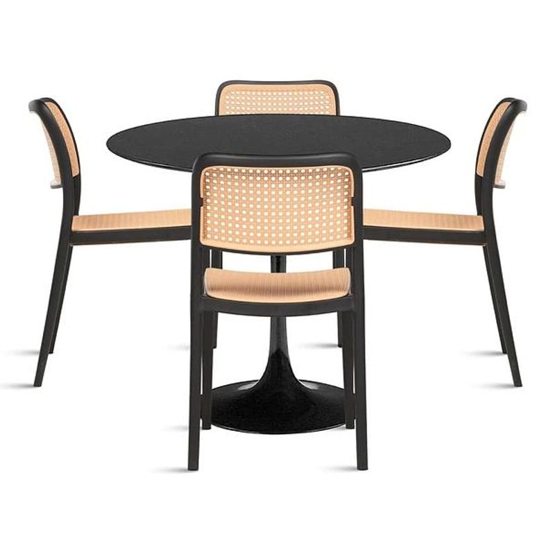 KLIK - Comedor Mesa Tulip Negra + 4 Sillas Comedor Enrejada Negra KLIK