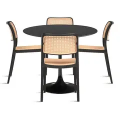 KLIK - Comedor Mesa Tulip Negra + 4 Sillas Comedor Enrejada Negra