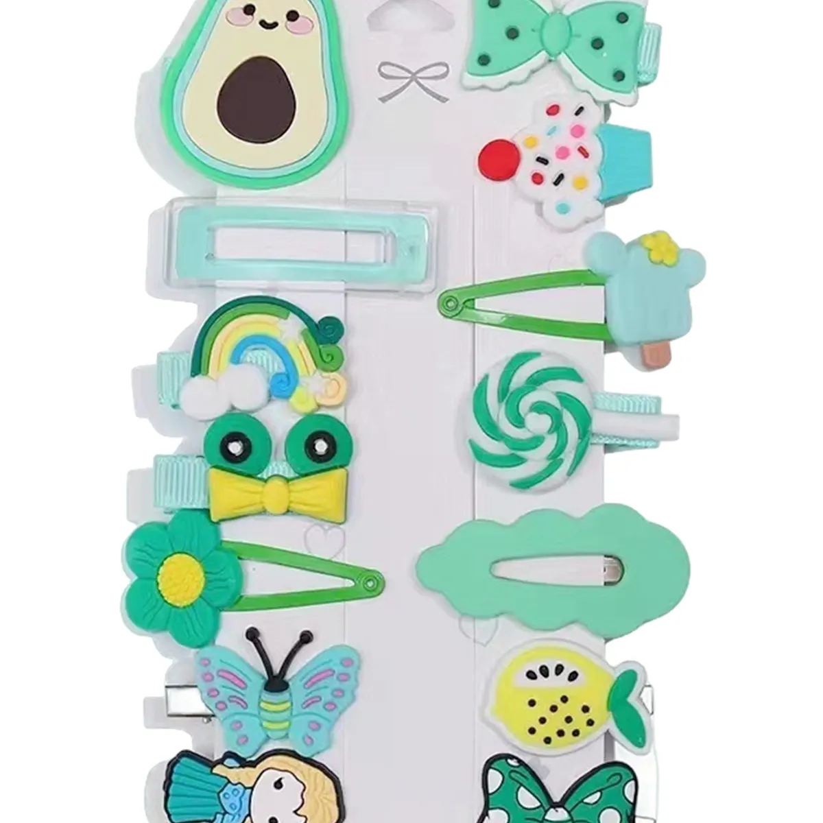 GENERICO - Set 14 Piezas Broche Pasador Clips Niña Cabello Horquilla Verde