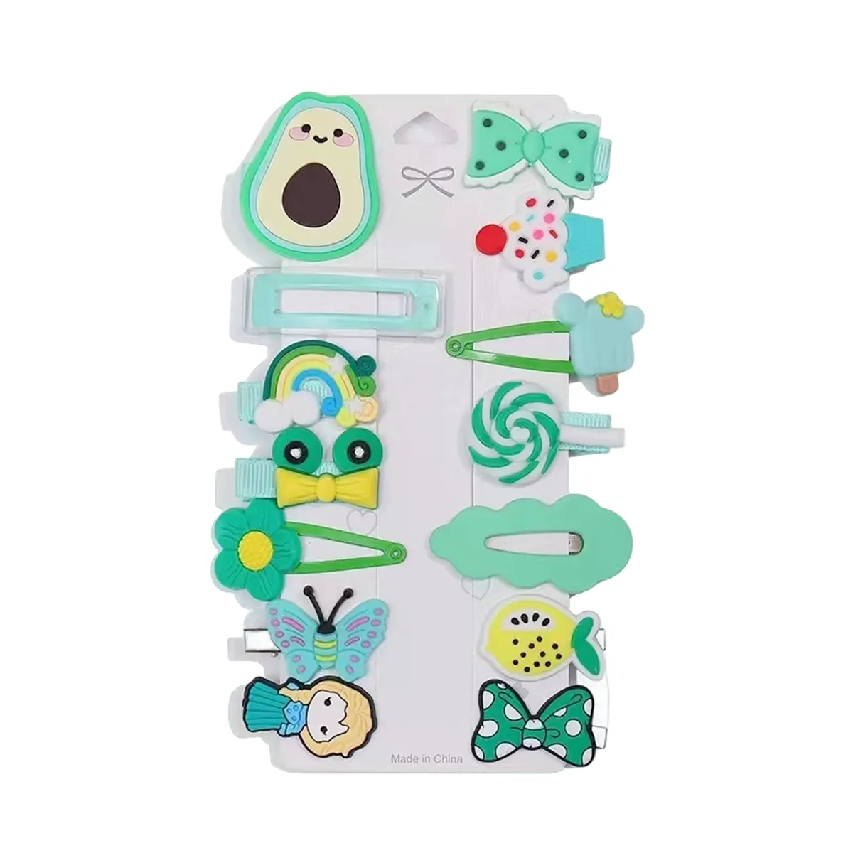 GENERICO - Set 14 Piezas Broche Pasador Clips Niña Cabello Horquilla Verde