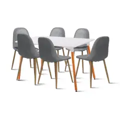 KLIK - Comedor Rectangular Blanca 120x80 cms + 6 Sillas Spoon Velvet - Gris