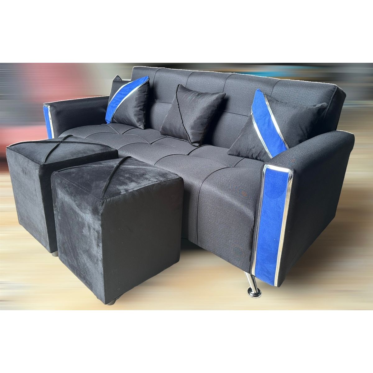 GENERICO - SOFA KAMI TRES CUERPOS CON PUFF Y COJINES