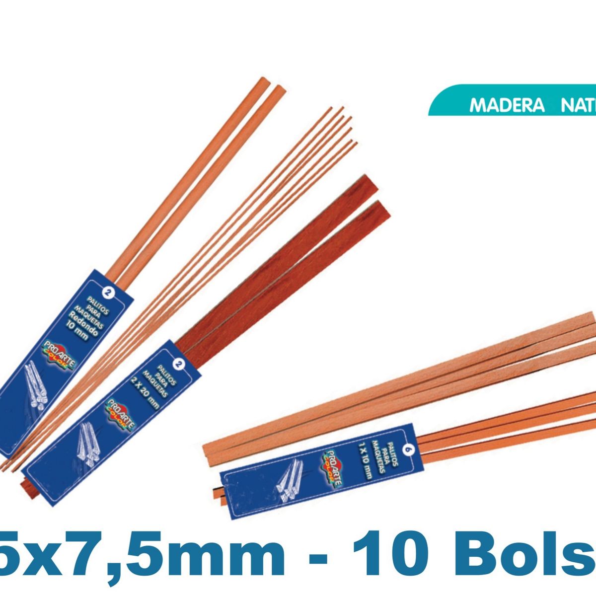 PROARTE - Palo Maqueta 7,5 x 7,5mm Rauli Bolsa 3palos - 10bolsas