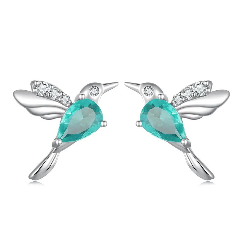 TODOJOYAS - Aros Plata 925 Colibri Pajaro Verde Hummingbird