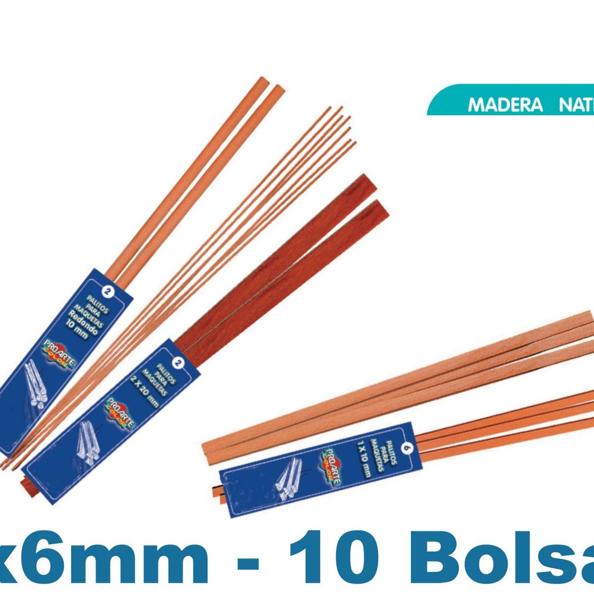 PROARTE - Palo Maqueta 6x6mm Rauli Bolsa 4palos - 10bolsas