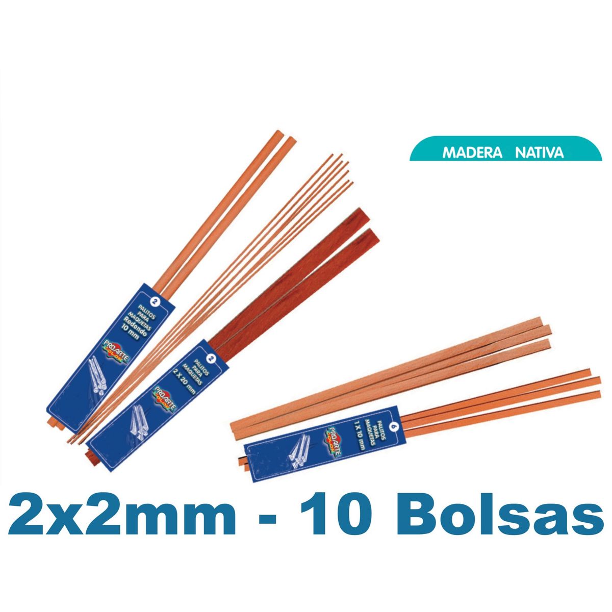 PROARTE - Palo Maqueta 2x2mm Rauli Bolsa 10palos - 10bolsas