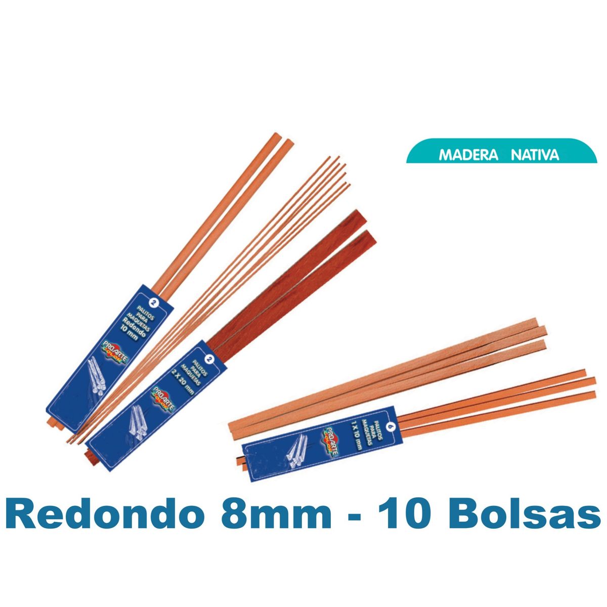 PROARTE - Palo Maqueta Redondo 8mm Rauli Bolsa 3uni - 10bolsas