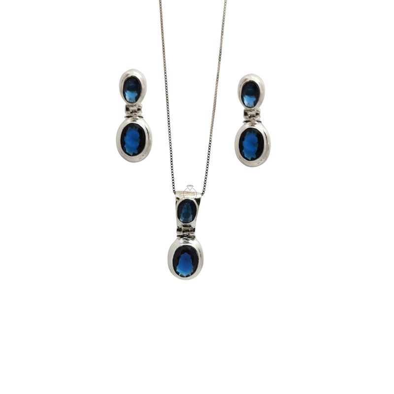 JOYAS MYTOKE - Conjunto Piedra Zafiro Azul Oscuro Plata Fina 925 Mujer