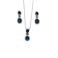 JOYAS MYTOKE - Conjunto Piedra Zafiro Azul Oscuro Plata Fina 925 Mujer