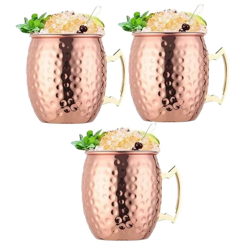 GENERICO - Set 3 Vasos Jarras Mug Cobre Premium Coctel Tragos Barra Bar