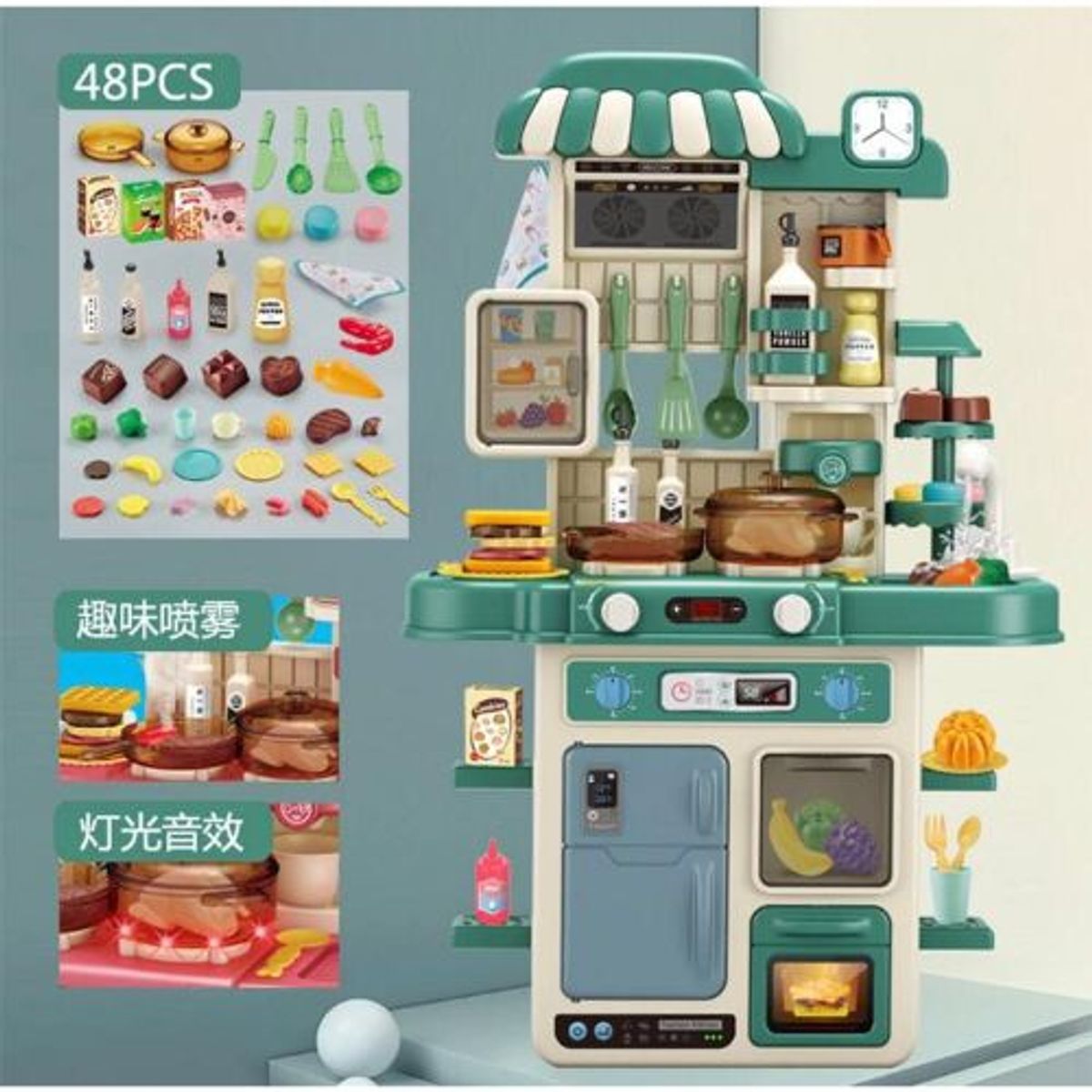GENERICO - COCINA DE JUGUETE 48 PIEZAS CON AGUA VERDE