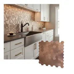 MERCAR RAY - Mosaico Salpicadero Autoadhesivo Aluminio Hexágono Cobre 29x285 cm