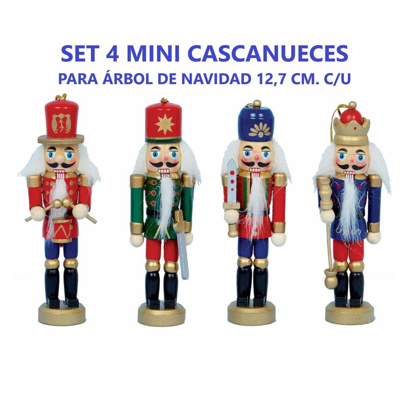 COMPRAPO - SET X 4 MINI CASCANUECES ADORNO NAVIDAD 12,7 CM. CON COLGANTE ÁRBOL