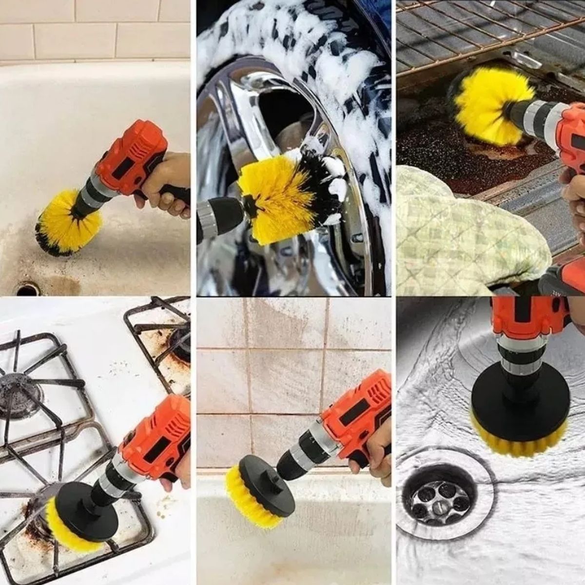 GENERICO - Kit Set pack 3 Cepillos Para Taladro Limpieza Tapiz