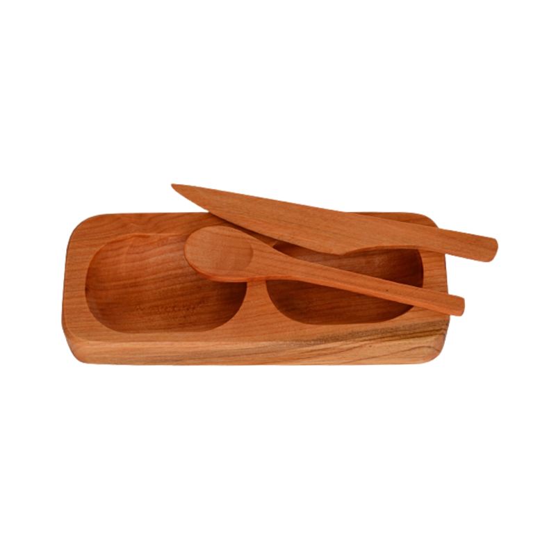 WITRALUN SOUTH AMERICA HANDMADE CRAFT - Salsero doble con cuchara y cuchillo de madera raulí