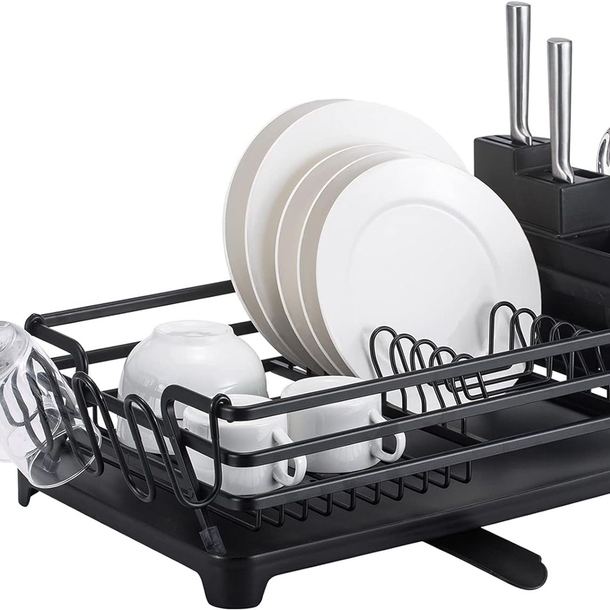 MP - Secaplatos Escurridor De platos Platera Moderna De Aluminio Inoxidable con Secavasos y Cubiertero