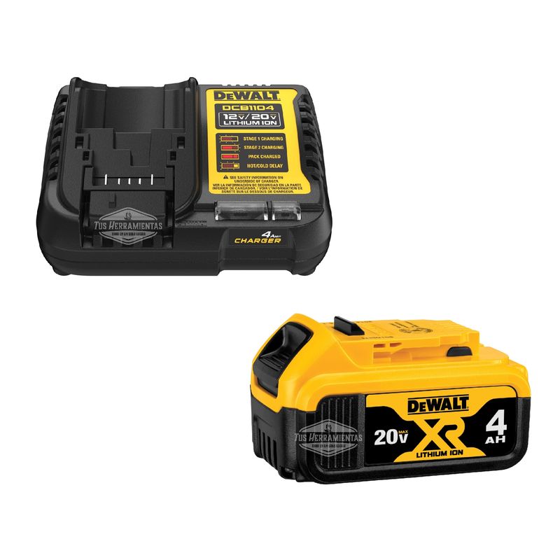 DEWALT - Kit Cargador Rápido Dcb1104 + Batería Xr 20v 4ah Dewalt