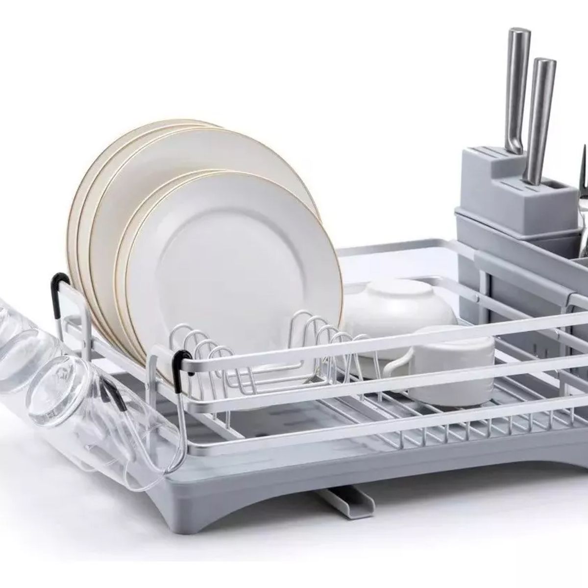 MP - Secador De Platos Platera Moderna De Aluminio Escurridor Inoxidable Con Secavasos y Cubiertero