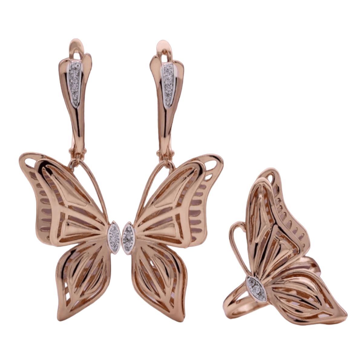 GENERICO - Set Collar  y Anillo Mariposa  Acero Inoxidable