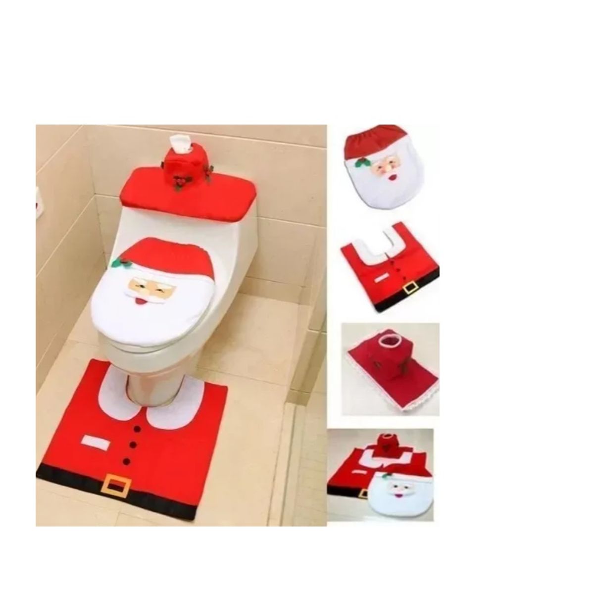 GENERICO - Set De Baño Viejo Pascuero 3 Piezas Adorno Navidad Red