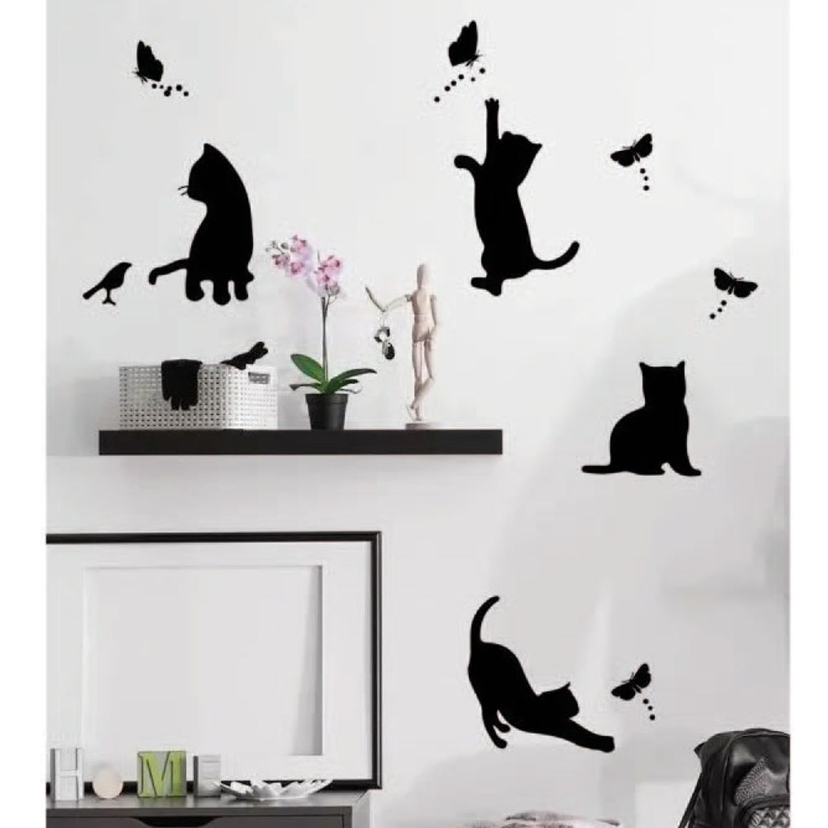 GENERICO - Vinilo Sticker  Gatos Decorativo Siluetas Gatos Cat lover Negro