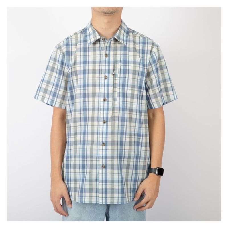 GREEN HANSHENG - Camisa a cuadros Yard Dye para hombre Green Hansheng 446M Lt Azul