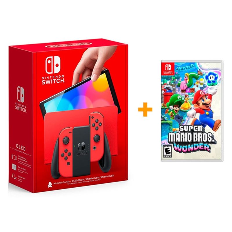 NINTENDO - Consola Nintendo Switch OLED Edición Mario Roja con Juego Mario Wonder
