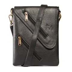 FRANZ MOSSI - Bolso de Cuero Genuino Bandolera Negro Moderno