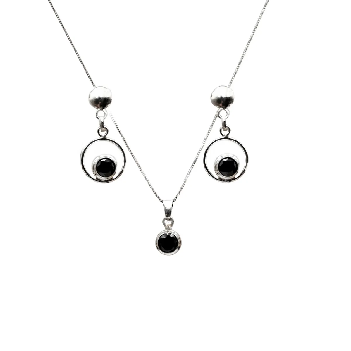 JOYAS MYTOKE - Conjunto Plata Nacional 970 Set Piedra Onix Negra Mujer