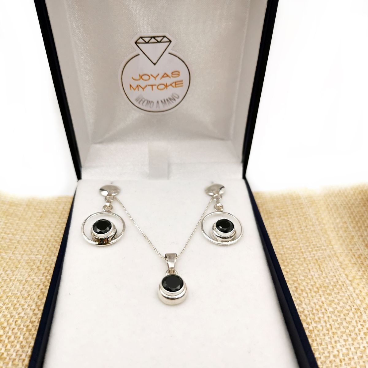 JOYAS MYTOKE - Conjunto Plata Nacional 970 Set Piedra Onix Negra Mujer