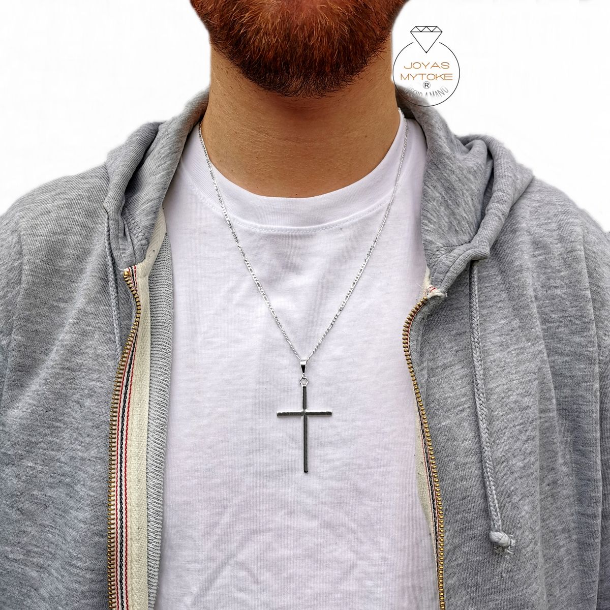 JOYAS MYTOKE - Colgante Cruz Grande Y Cadena Plata Fina925 Hombre Masculi