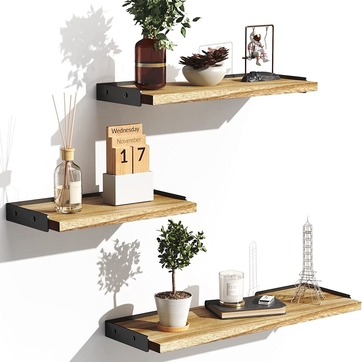 GENERICO - Repisas Flotantes De Madera Multipropósito KIT X3 Estantes Café Claro…