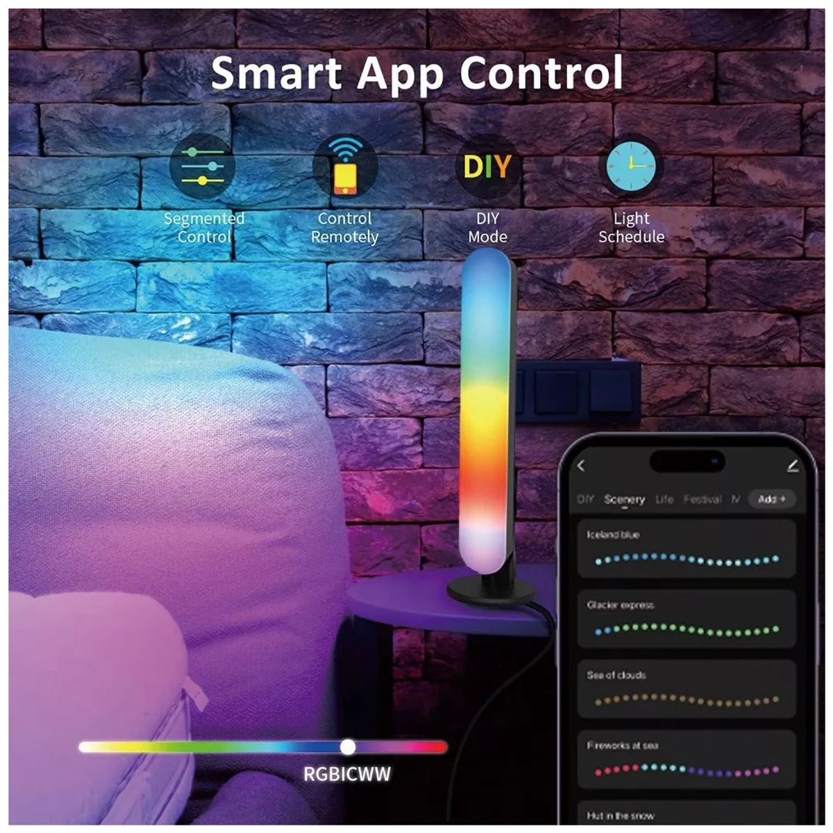 KUANGYE - Lampara Luz Led Rgb Decorativa Musical Inteligente Wifi  Bt