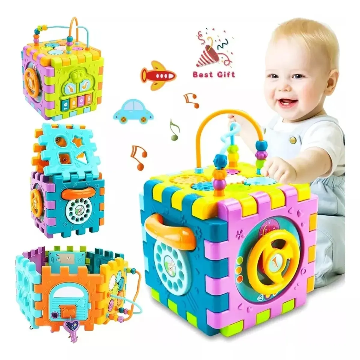 BLUEDREAMER - Juguete Didáctico 6en1 Música Cubo De Actividades Para Bebés