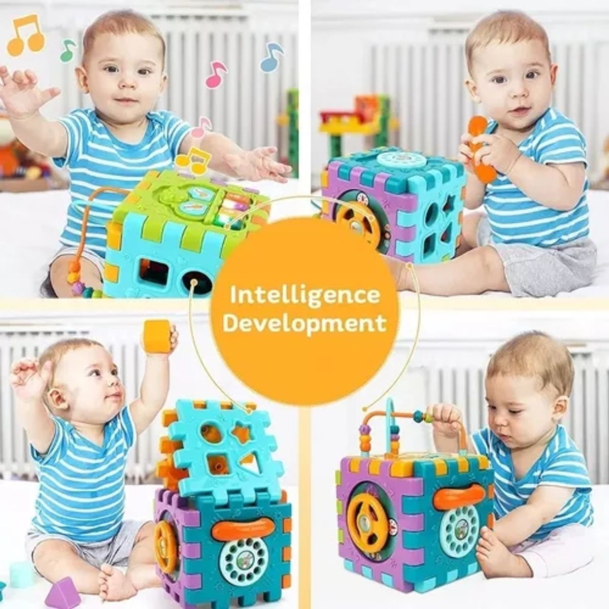 BLUEDREAMER - Juguete Didáctico 6en1 Música Cubo De Actividades Para Bebés