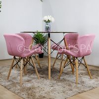 Mesa Eames Vidrio 100cm + 4 Sillas Mariposa Eames Rosa