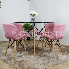 CORI CORI - Mesa Eames Vidrio 100cm + 4 Sillas Mariposa Eames Rosa