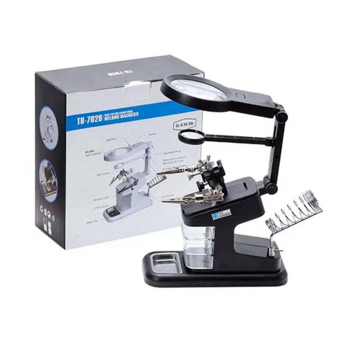 GENERICO - Lupa Escritorio Tercera Mano Ayudante Con Luz