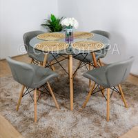 Juego de Comedor Mesa Eames Vidrio 100cm + 4 Silla Mariposa Eames Gris