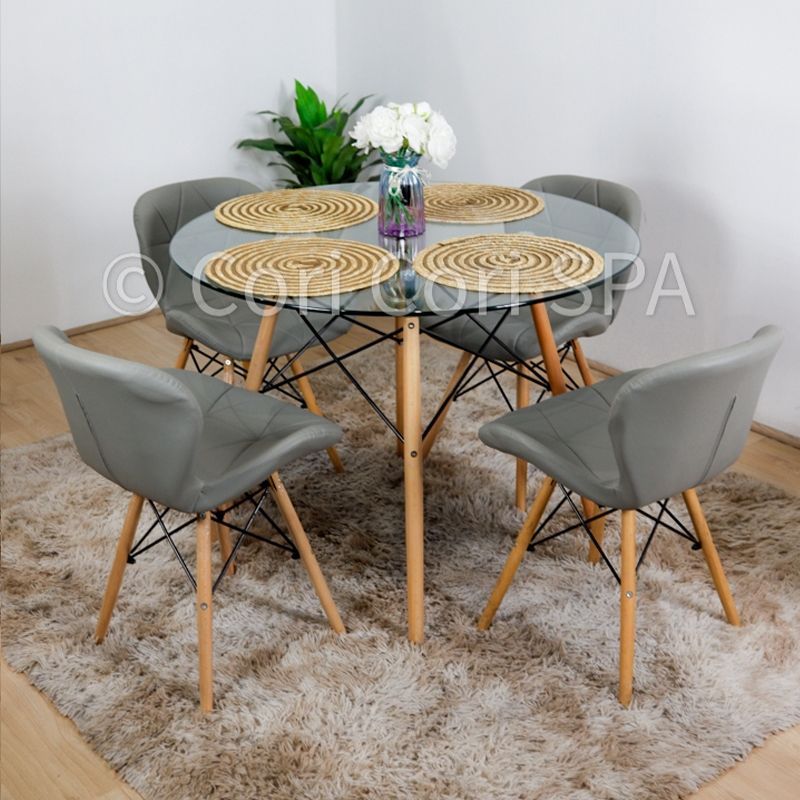 CORI CORI - Juego de Comedor Mesa Diamante 100cm + 4 Sillas Mariposa Eames Gris