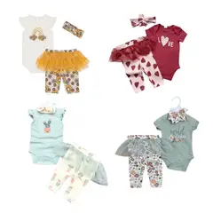 JUMP KIDS - Set 3 Piezas Body Calza Turbante Algodón Bebé Niña Surtido