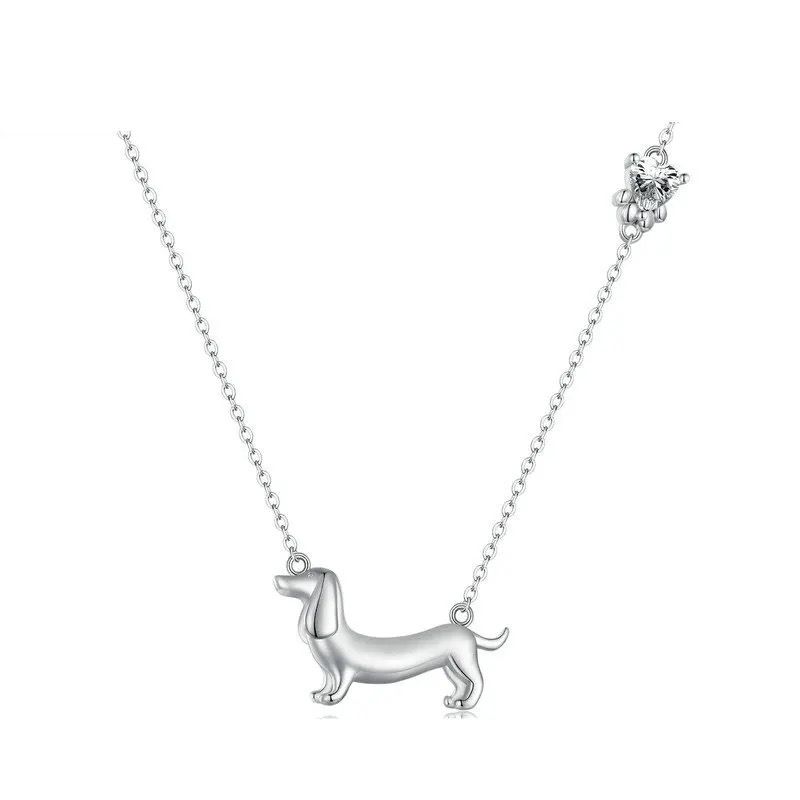 GENERICO - Collar Con Colgante Perro Salchicha De Plata Collar De Lujo