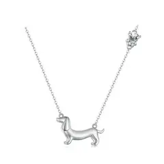 GENERICO - Collar Con Colgante Perro Salchicha De Plata Collar De Lujo