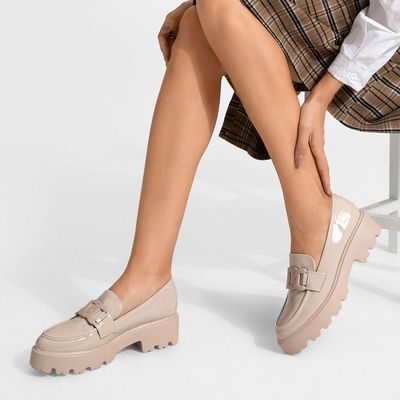 Imagen 2 del producto Mocasín Charol Plataforma Beige Casual Mujer QIU288
