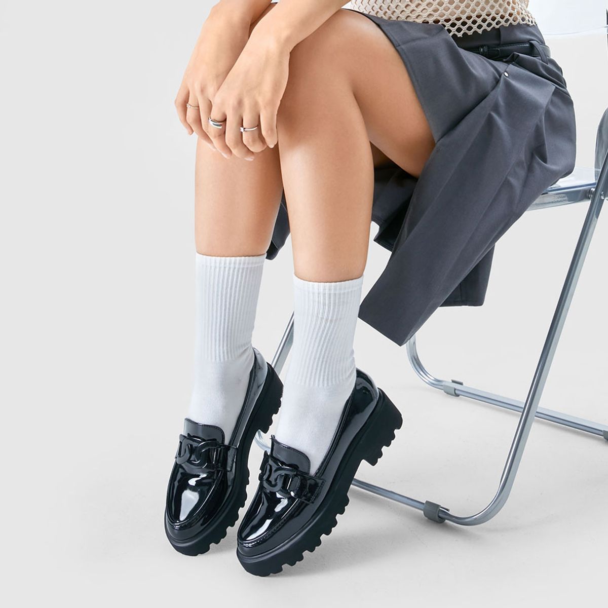 WEIDE - Mocasín Charol Plataforma Negro Casual Mujer Weide QIU288