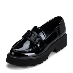 WEIDE - Mocasín Charol Plataforma Negro Casual Mujer QIU288