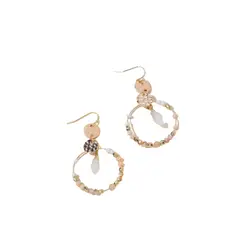 GENERICO - Pendientes colgantes circulares con cuentas de cristal en tono rosado