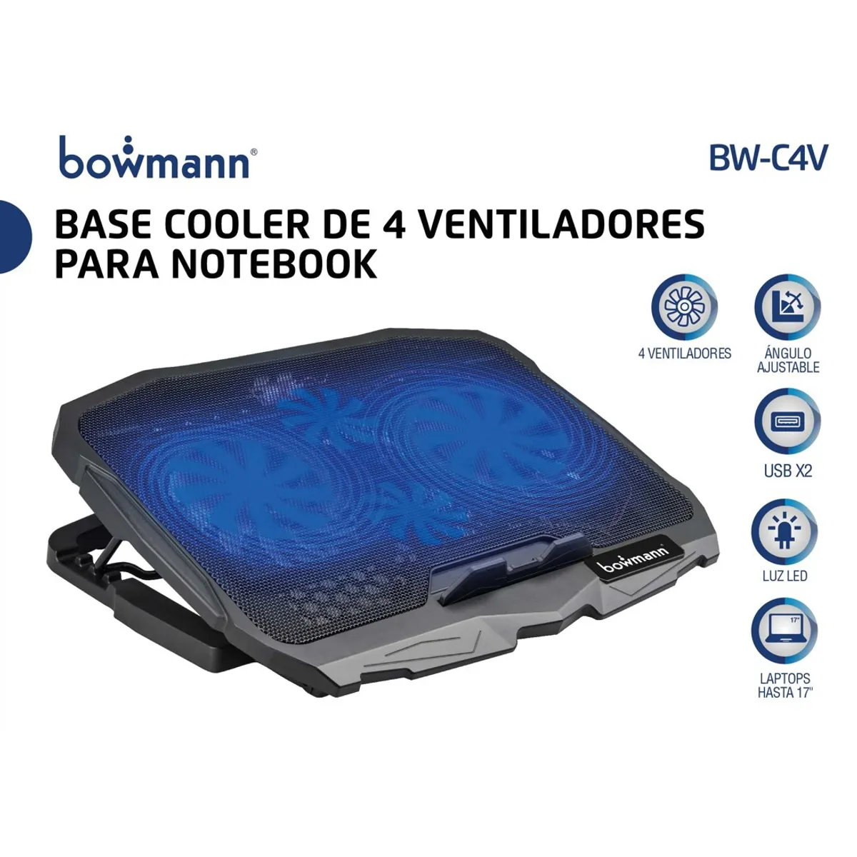 BOWMANN - Base Cooler Ajustable Notebook 4 Ventiladores Bowmann Bw-c4v