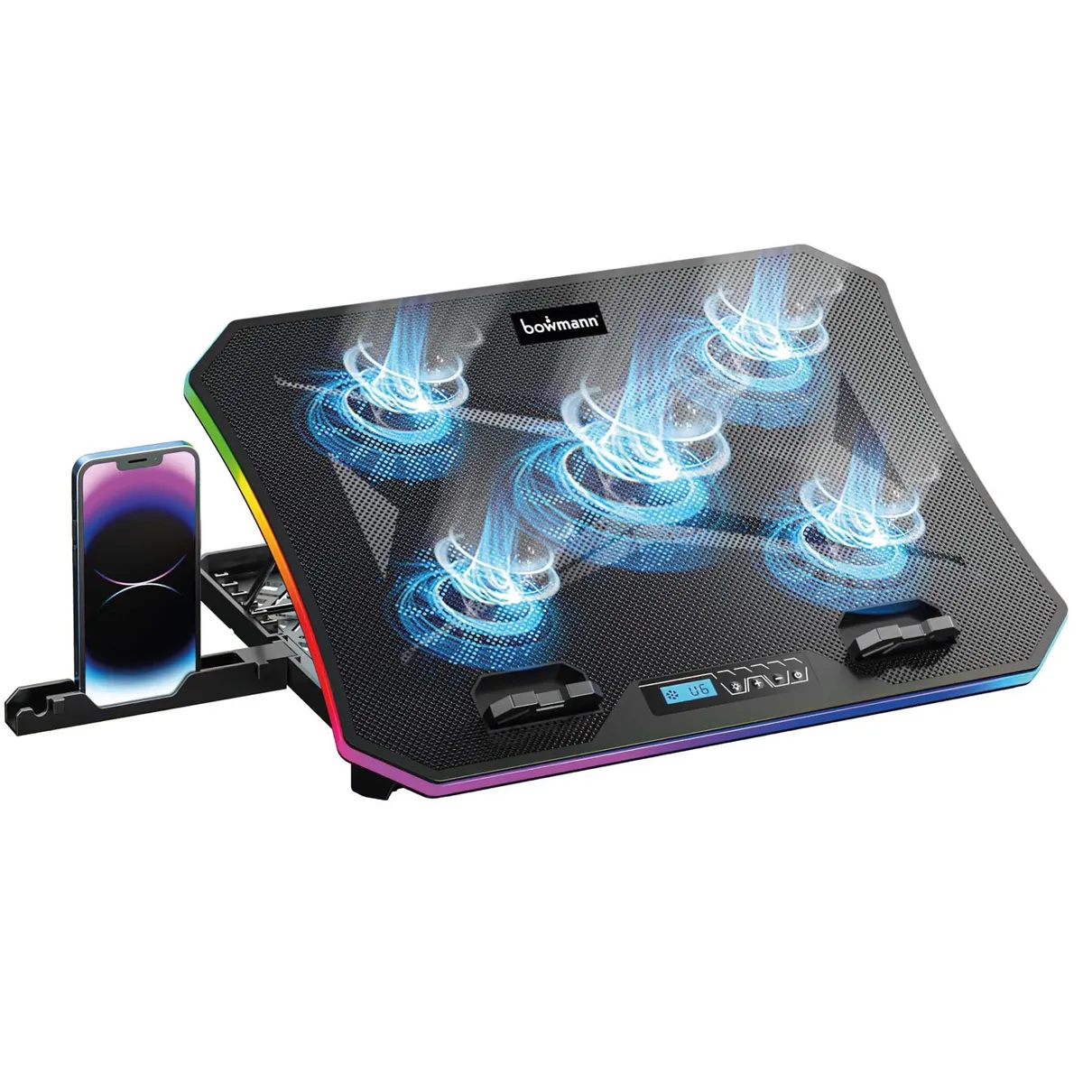 BOWMANN - Base Cooler Notebook Rgb Con Soporte Celular Bowmann Bw-c5r